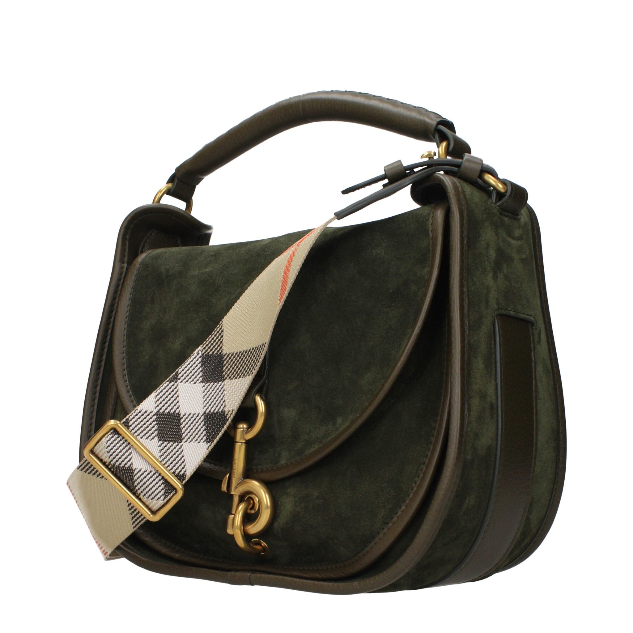 Burberry Handväska I Grönt Mocka Samt Läder