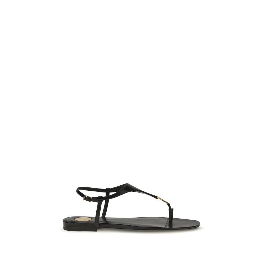 Saint Laurent Svarta Flata Sandaler I Läder