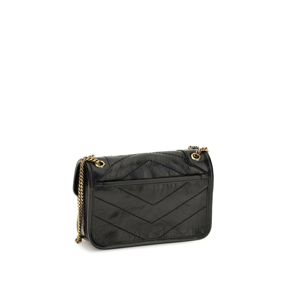 Saint Laurent Mini Axelremsväska I Svart Kalvläder (Bos Taurus)