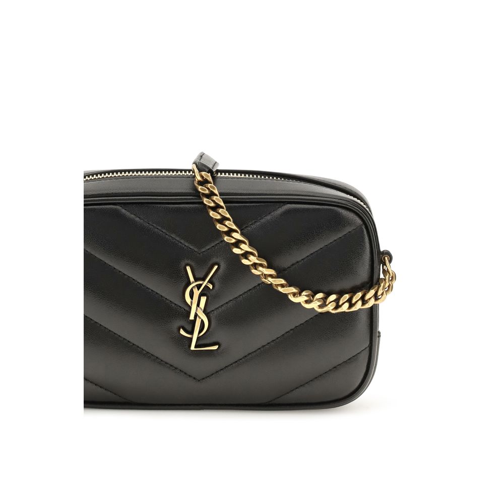 Saint Laurent Svart Axelsremsväska I Läder
