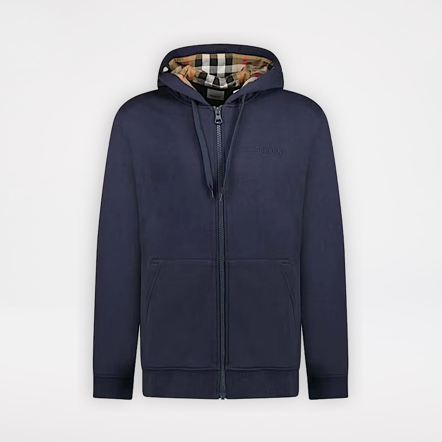 Burberry Hove Check Embroidery Logo Zip Hoodie Navy