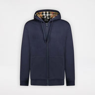 Burberry Hove Check Embroidery Logo Zip Hoodie Navy