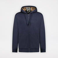 Burberry Hove Check Embroidery Logo Zip Hoodie Navy