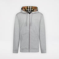 Burberry Hove Check Embroidery Logo Zip Hoodie Pale Grey
