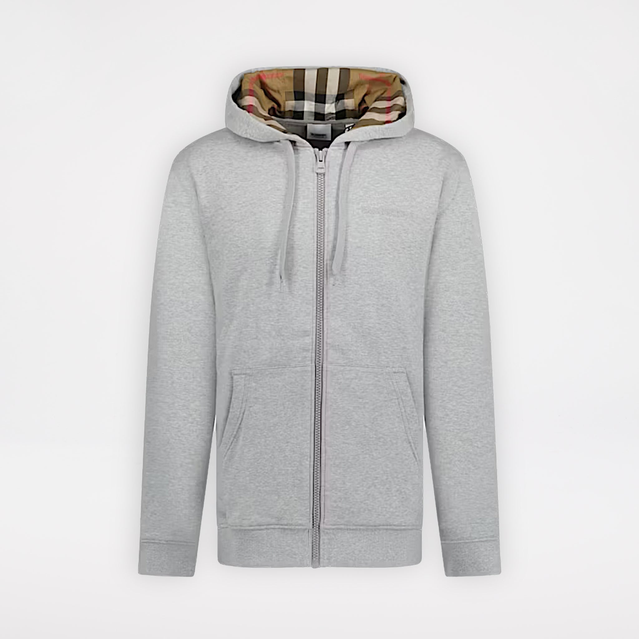 Burberry Hove Check Embroidery Logo Zip Hoodie Pale Grey