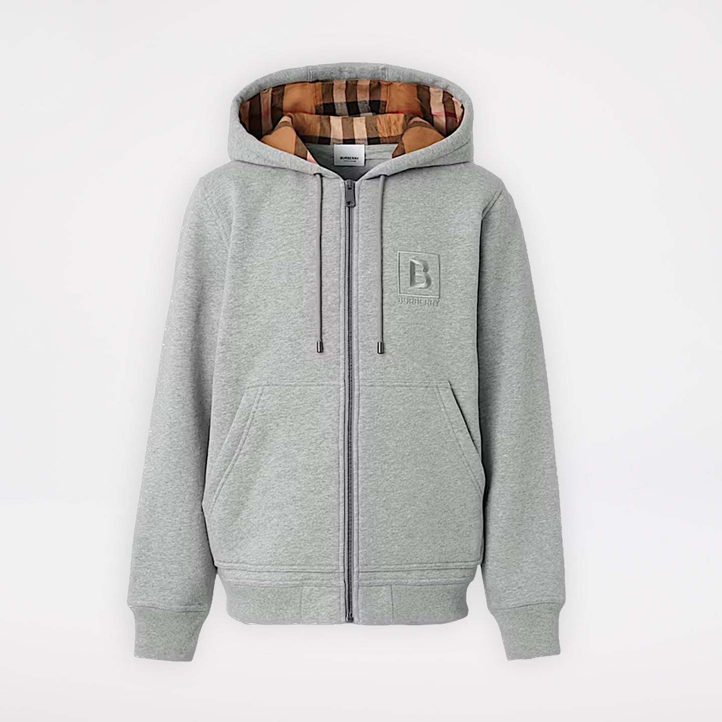 Burberry Letter Graphic Cotton Blend Zip Hoodie Pale Grey Melange