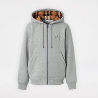 Burberry Letter Graphic Cotton Blend Zip Hoodie Pale Gray Melange