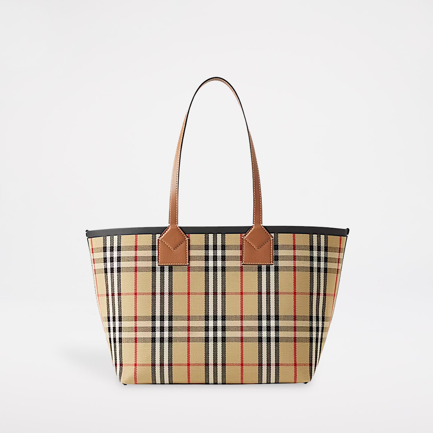 Burberry Check Cotton Small London Tote Bag Briar Brown/Black