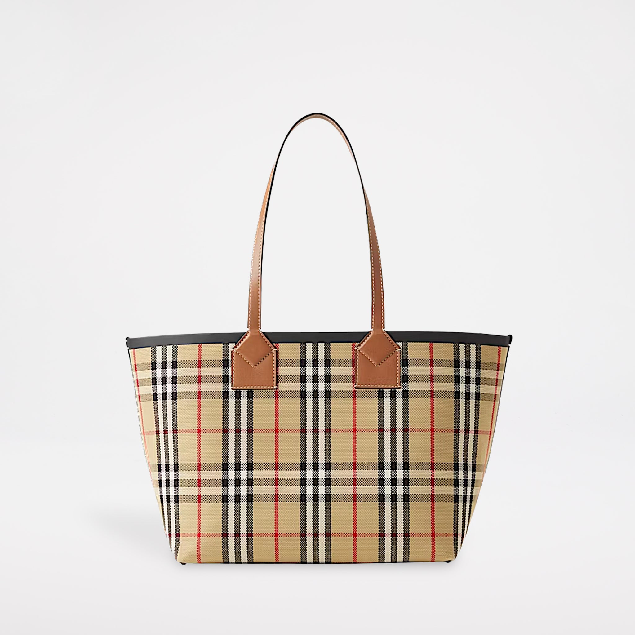 Burberry Check Cotton Small London Tote Bag Briar Brown/Black